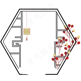 手绘矢量文件窗户花边边框过新年