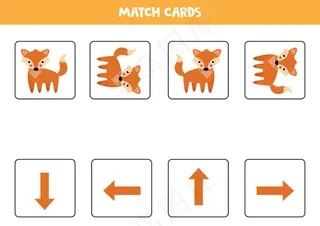 孩子们的空间定位。可爱的卡通狐狸在不同的方向。