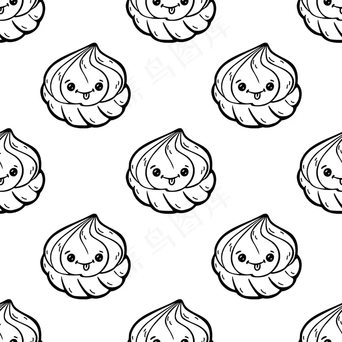 卡哇伊卡通风格涂鸦人物西风，搞笑无缝图案。表情脸图标。手绘黑墨插图，白色背景。eps,ai矢量模版下载