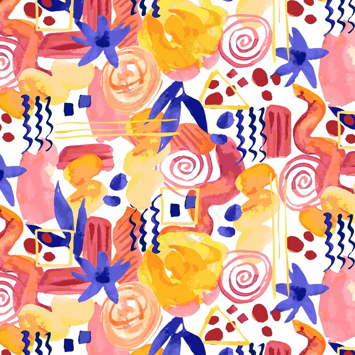 抽象水彩各种形状的无缝图案