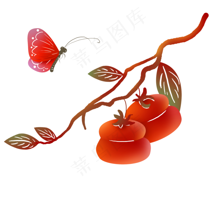 渐变色剪纸风大柿子和蝴蝶(2000X2000(DPI:300))psd模版下载