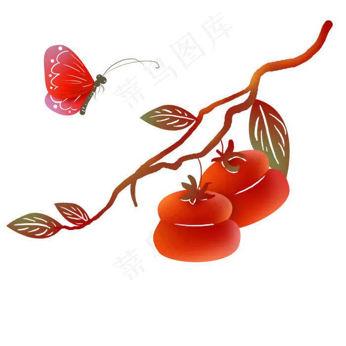 渐变色剪纸风大柿子和蝴蝶(2000X2000(DPI:300))psd模版下载