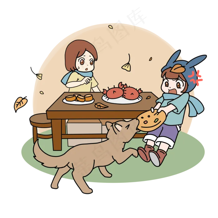 秋天吃大闸蟹和卡通可爱小狗卡通(2000X2000(DPI:300))psd模版下载