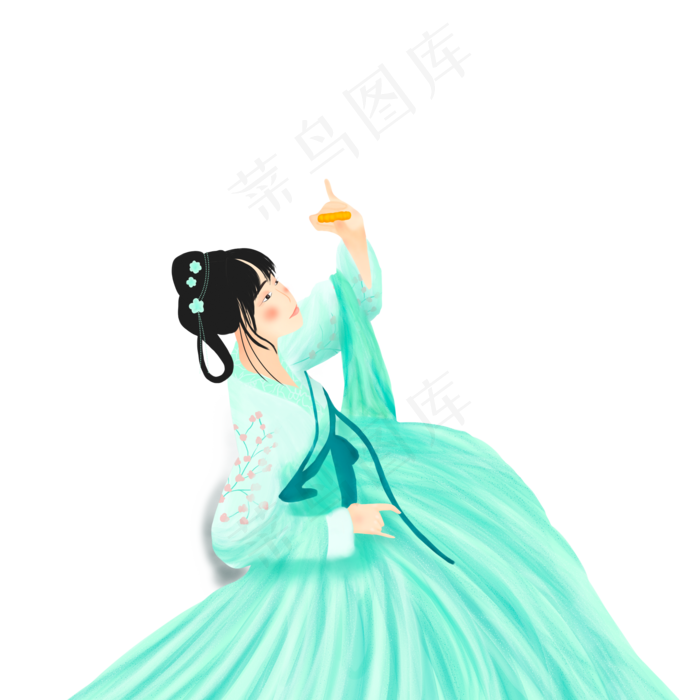 中秋古典女孩装饰元素设计