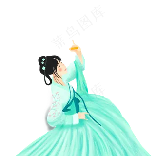 中秋古典女孩装饰元素设计