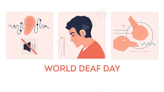 带助听器的年轻聋人。听力残疾概念。签名