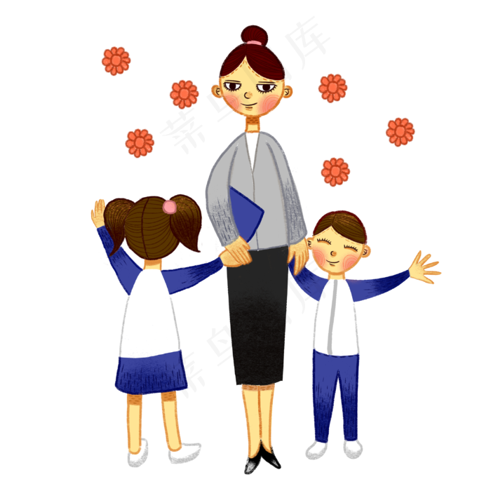 手绘卡通可爱教师节老师和学生