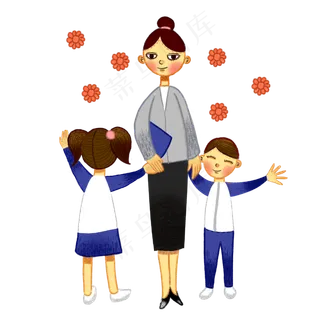 手绘卡通可爱教师节老师和学生