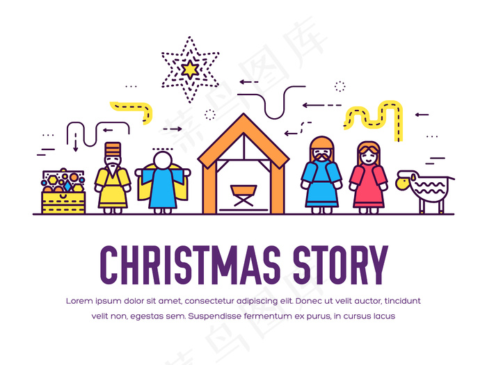 圣诞快乐细线图标平面背景