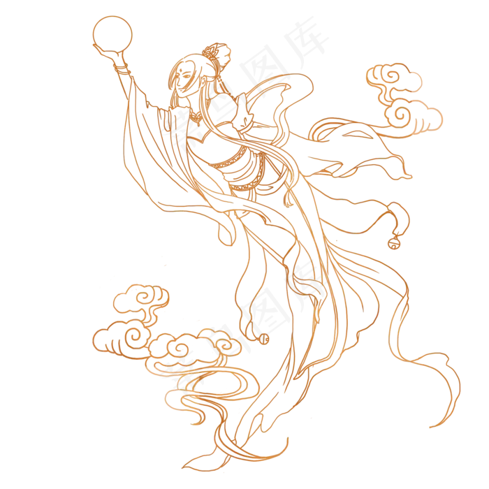 中秋飞天描金嫦娥(2000X2000(DPI:300))psd模版下载