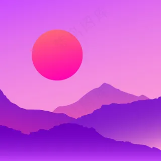 夕阳下的雾山景色。矢量eps 10图解