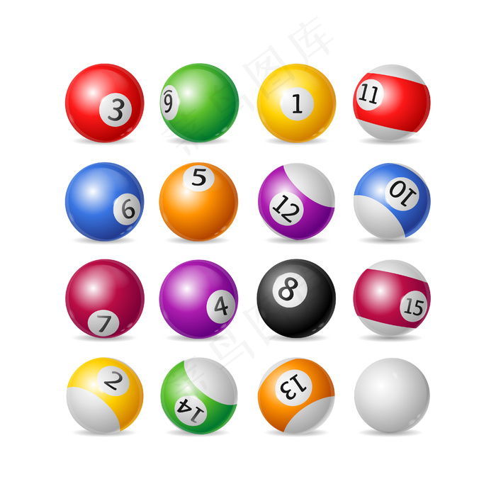 白色台球上的彩色台球
