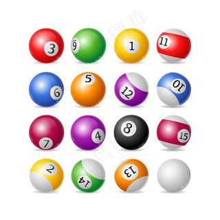 白色台球上的彩色台球