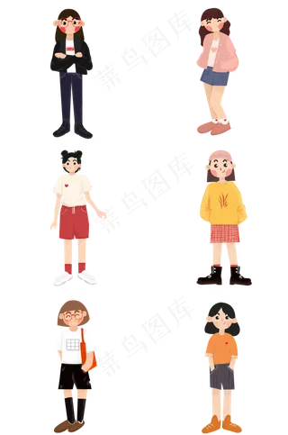 手绘女生服装搭配设计素材