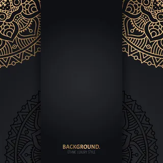 带金色几何曼荼罗圆圈的伊斯兰黑色背景