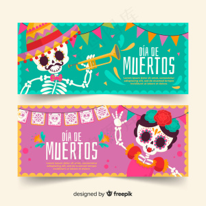 女孩和男孩骷髅día de muertos横幅banner
