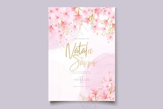 水彩樱花花卉和树叶卡套