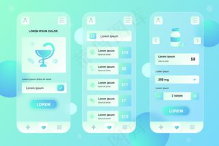 医疗服务glassmorphic design neumorphic elements kit for mobile app ui ux gui屏幕集