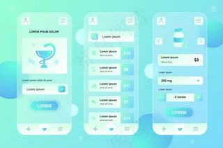 医疗服务glassmorphic design neumorphic elements kit for mobile app ui ux gui屏幕集