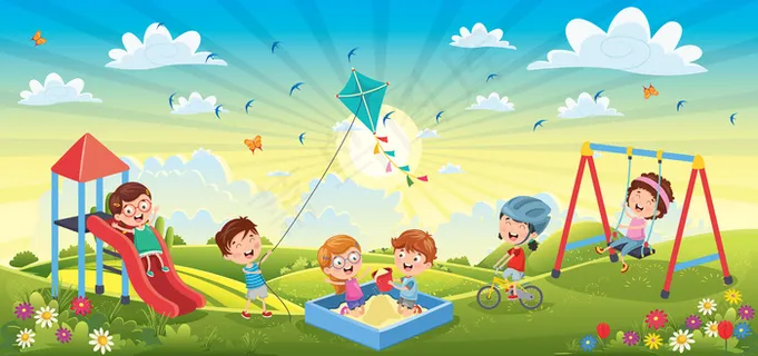 孩子们在春色中嬉戏