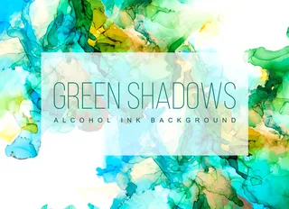 绿色，蓝色和金色阴影水彩背景，湿液体，手绘矢量水彩纹理