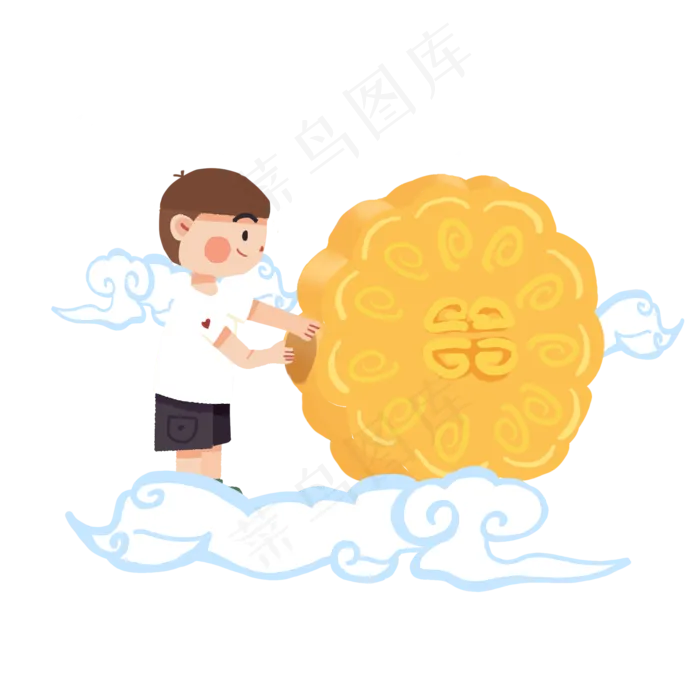 中秋节小男孩推月饼PNG素材(2000X2000(DPI:300))psd模版下载