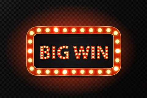 复古霓虹灯广告牌，透明背景上有发光的灯。赢家、赌场和颁奖典礼的概念。