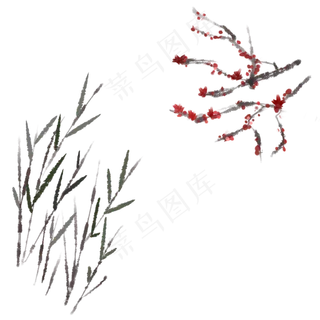 手绘梅花水墨插图