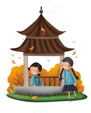 秋游亭子和民国女学生