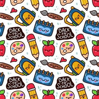 可爱的卡瓦伊回到学校涂鸦风格的无缝模式。