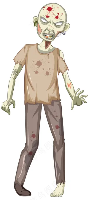 白色背景上的可怕僵尸角色