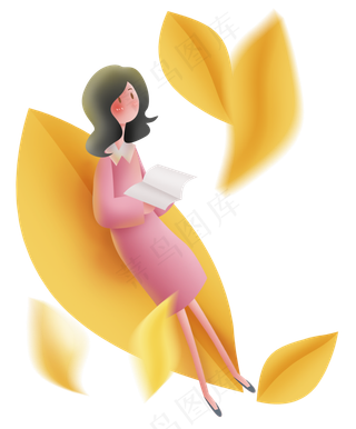 叶子上看书的女孩