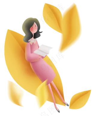 叶子上看书的女孩