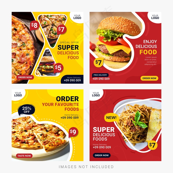食品社交媒体横幅banner帖子模板集eps,ai矢量模版下载