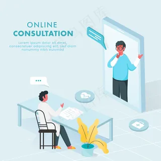 病人在浅蓝色背景的智能手机中接受医生的在线咨询。