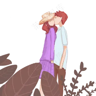 手绘康情侣亲吻元素