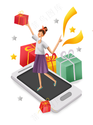 双十一电商活动礼盒和女孩