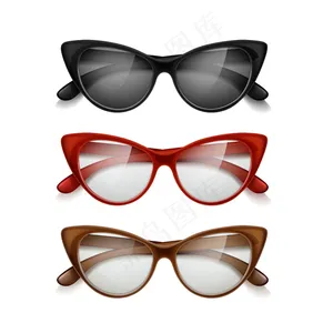 一套复古风格的不同颜色的女式太阳镜，白色背景隔离