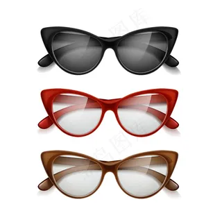 一套复古风格的不同颜色的女式太阳镜，白色背景隔离