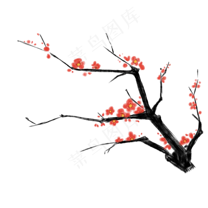 中国风水墨写意梅花红色植物山水(2000X2000(DPI:300))psd模版下载