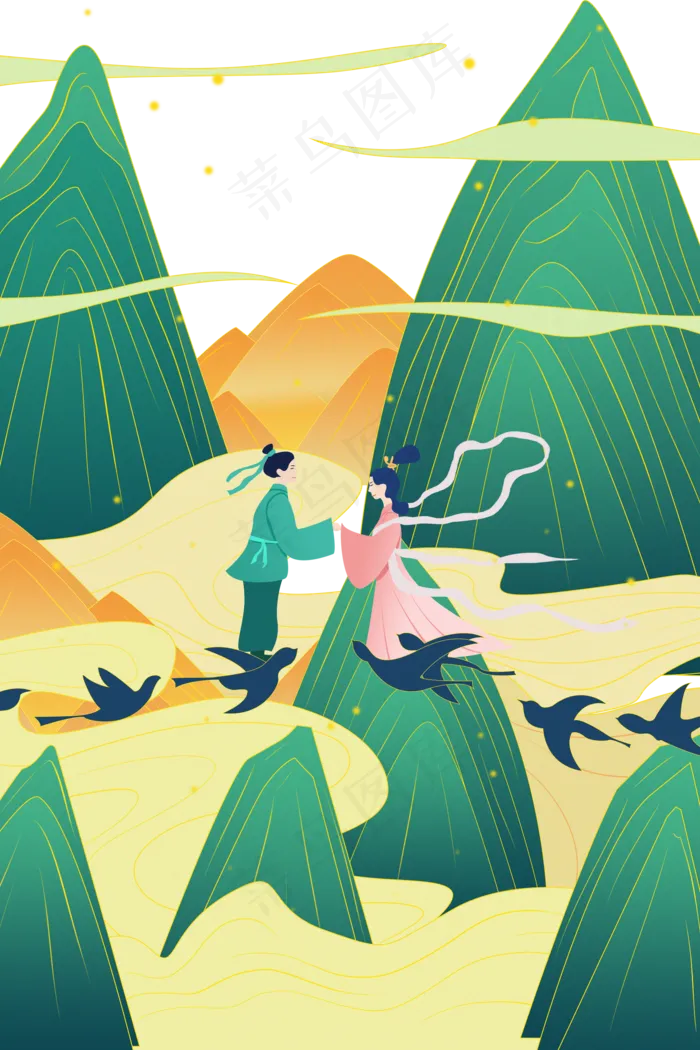 牛郎织女鹊桥相会(2000X3000(DPI:96))psd模版下载