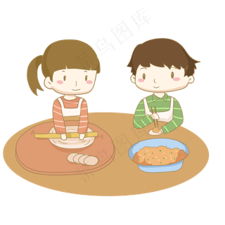 立冬吃饺子的男孩女孩免抠PNG