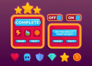 设计一套完整的得分按钮游戏弹出窗口，图标，窗口和元素创造中世纪的rpg视频游戏