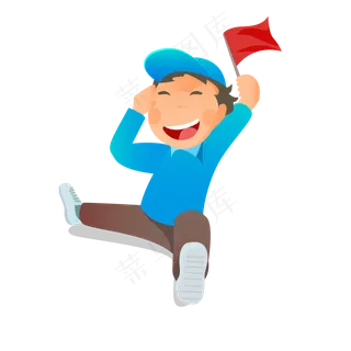 举着国旗兴奋的工人卡通元素