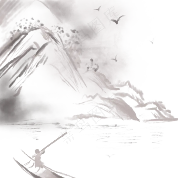 水墨山水画七夕(2000X2000(DPI:132))psd模版下载
