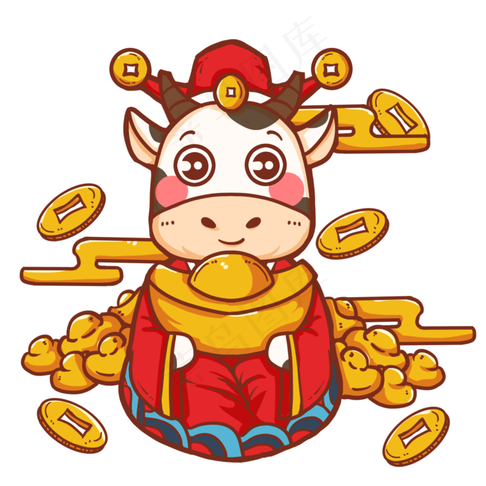拟人送财宝牛财神(2000X2000(DPI:300))psd模版下载
