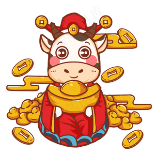 拟人送财宝牛财神