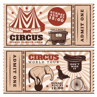 老式马戏表演广告水平票