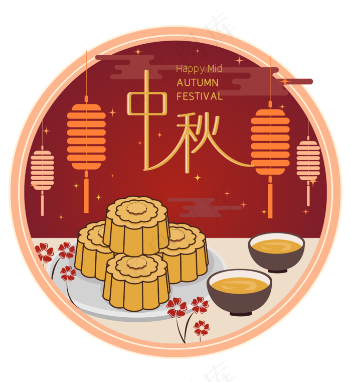 中秋节八月十五包装吃月饼(4000*4350px 300 dpi )ai矢量模版下载