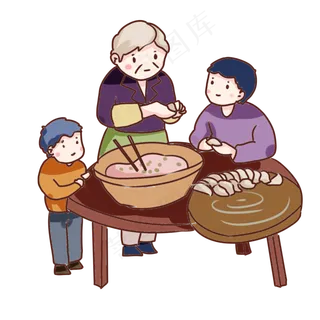 手绘卡通立冬包饺子